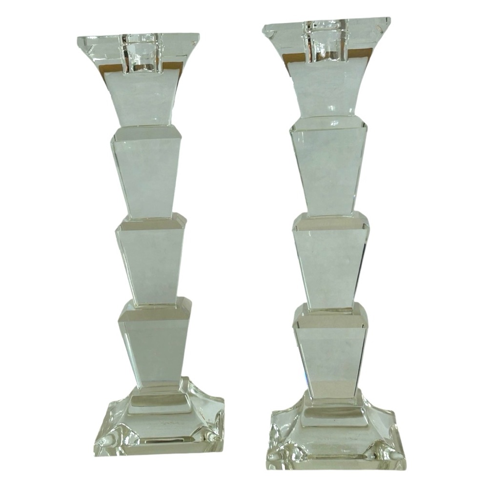 Vintage Mikasa Candlestick Pair Delray Crystal Taper 8.75” Candle Holder Sticks